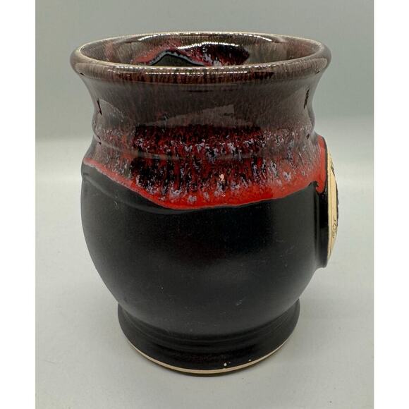 Grey Fox Pottery Handmade Cozy’s Mug Club Black Clay Mug Red Gray Drip Glaze - Picture 3 of 9